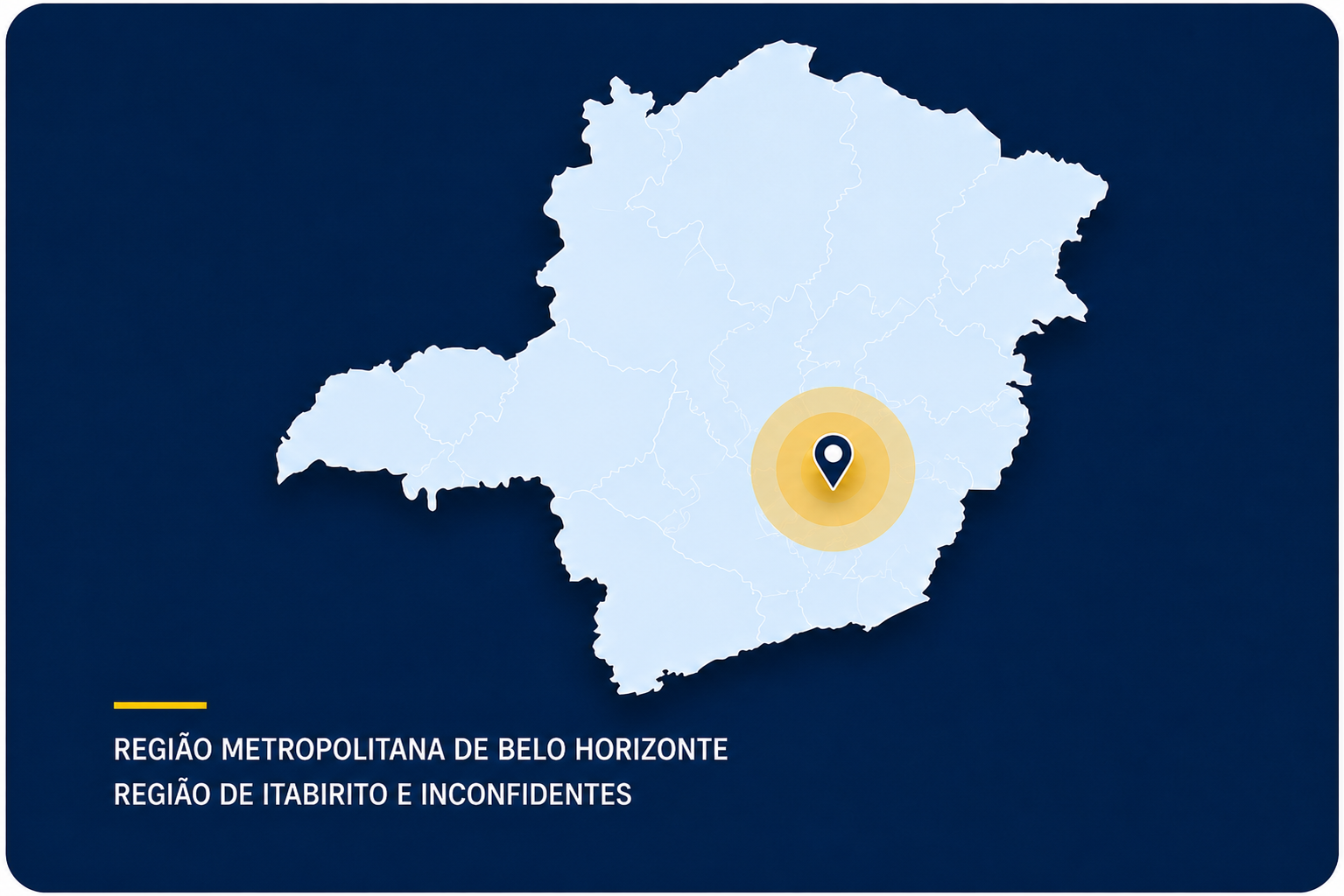 Mapa de Minas Gerais destacando a Região Metropolitana de Belo Horizonte e a Região de Itabirito e Inconfidentes